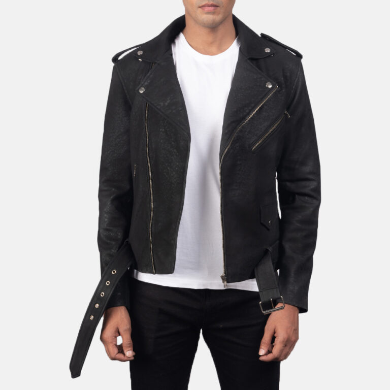 Mens Furton Disressed Black Leather Biker Jacket474376-4-1557303680941